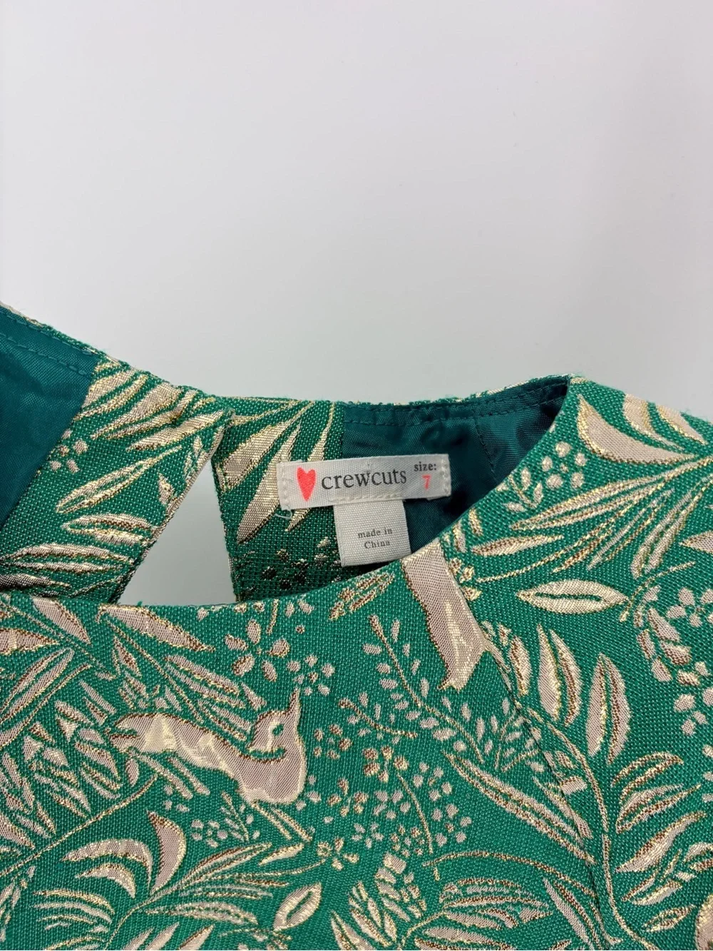 Crewcuts Girls' Short Sleeve Jacquard Dress Botanical Metallic Deer AOP